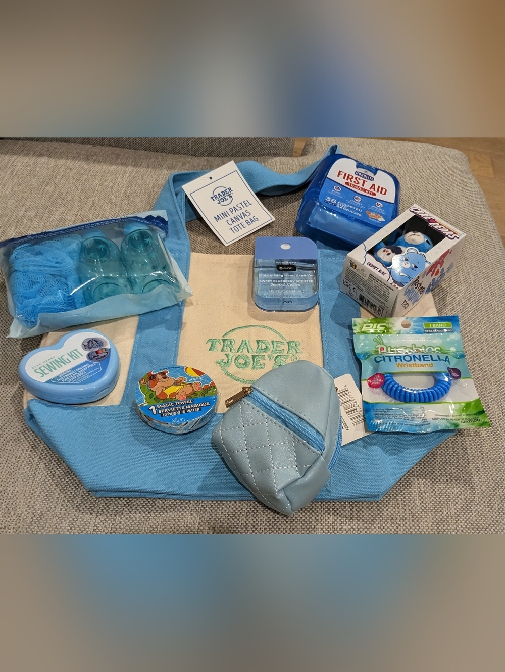 🩵Trader Joe's Mini Blue Tote with Matching Accessories🩵